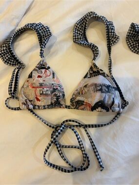 Strawberry Milk Mob Black & White Gingham Triangle Bikini Top